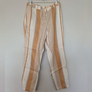 Chico's Tan and White Striped Linen Blend Pants Sz 1